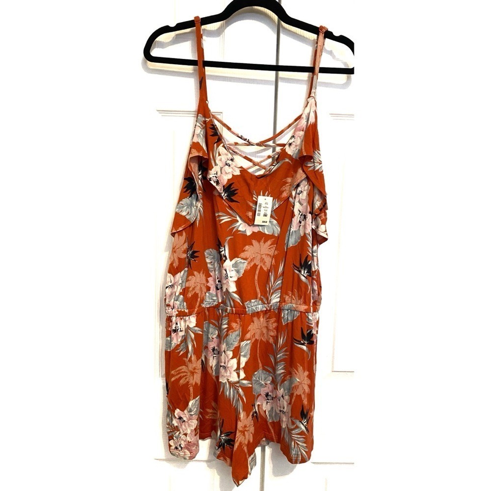 AEROPOSTALE- Ruffled‎ Cold-Shoulder Tropical Print Short Romper Size XL